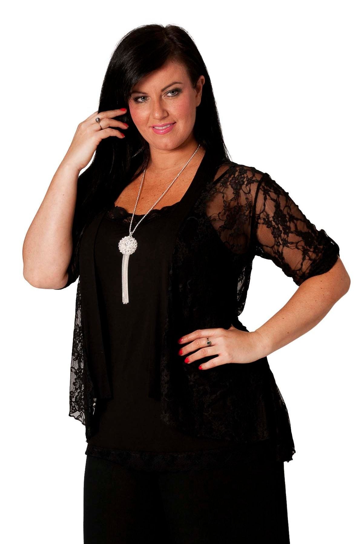 Lace Open Cardigan Top cardigan WearAll Black 14