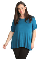 Scoop Neck Flared Ladies Plain Top Tops WearAll Teal 14