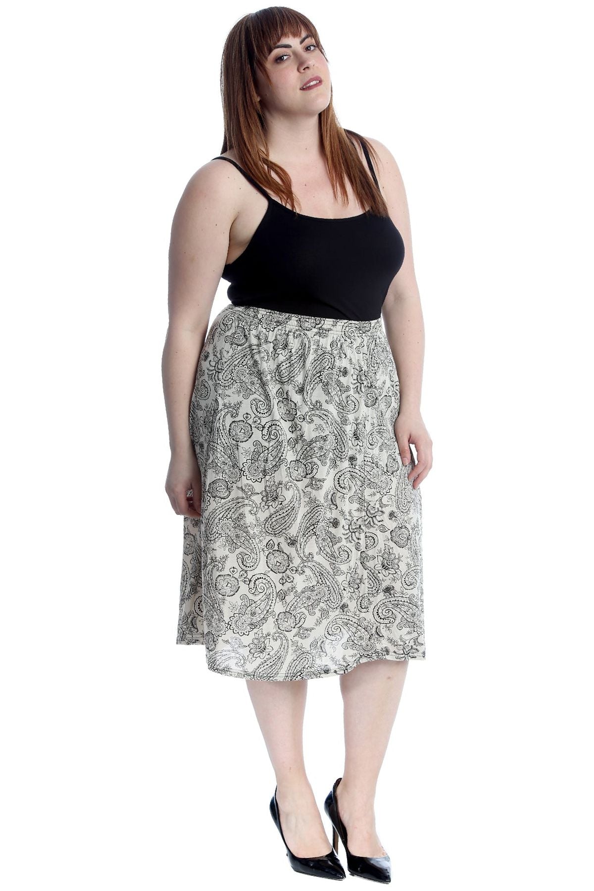 Plus Size Paisley Print Midi Skirt Skirt WearAll