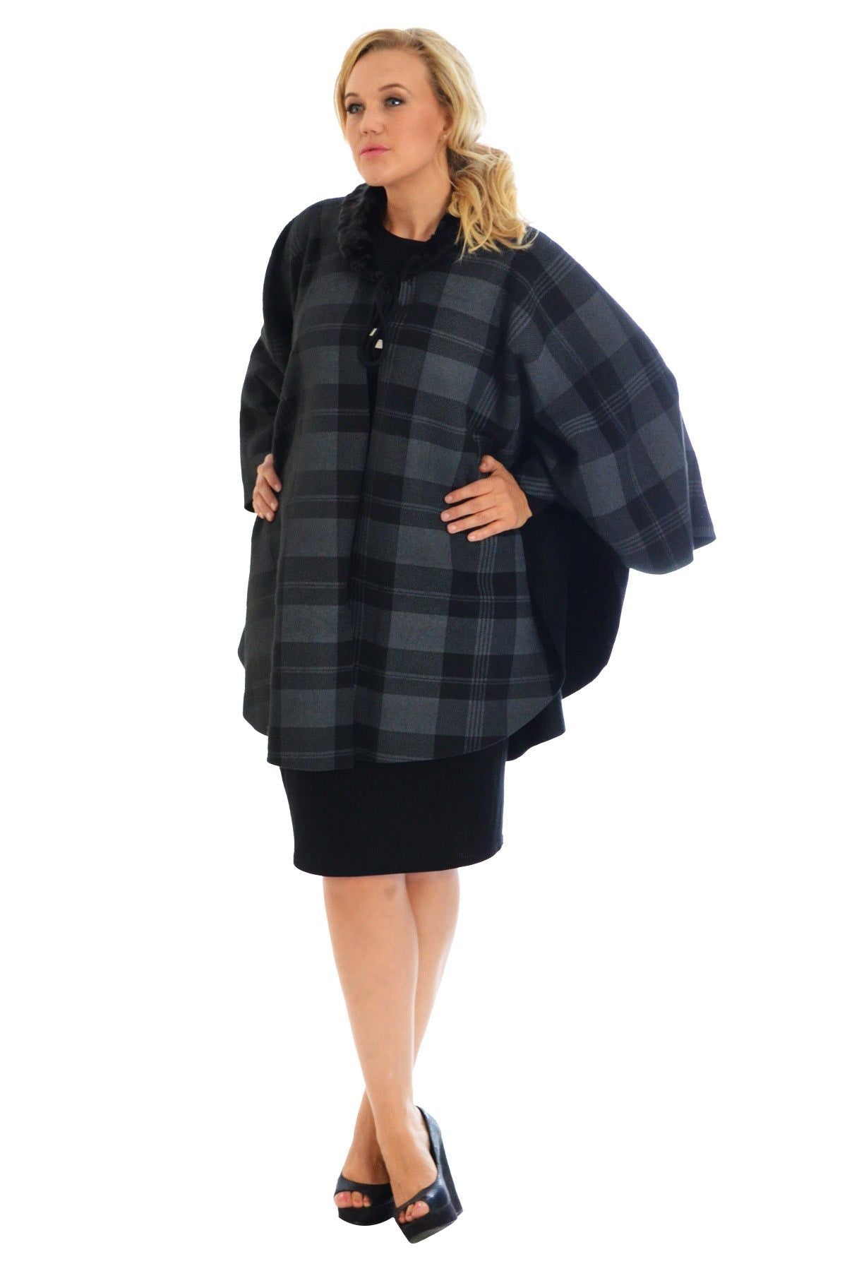 Faux Fur Collar Check Tartan Print Tops WearAll