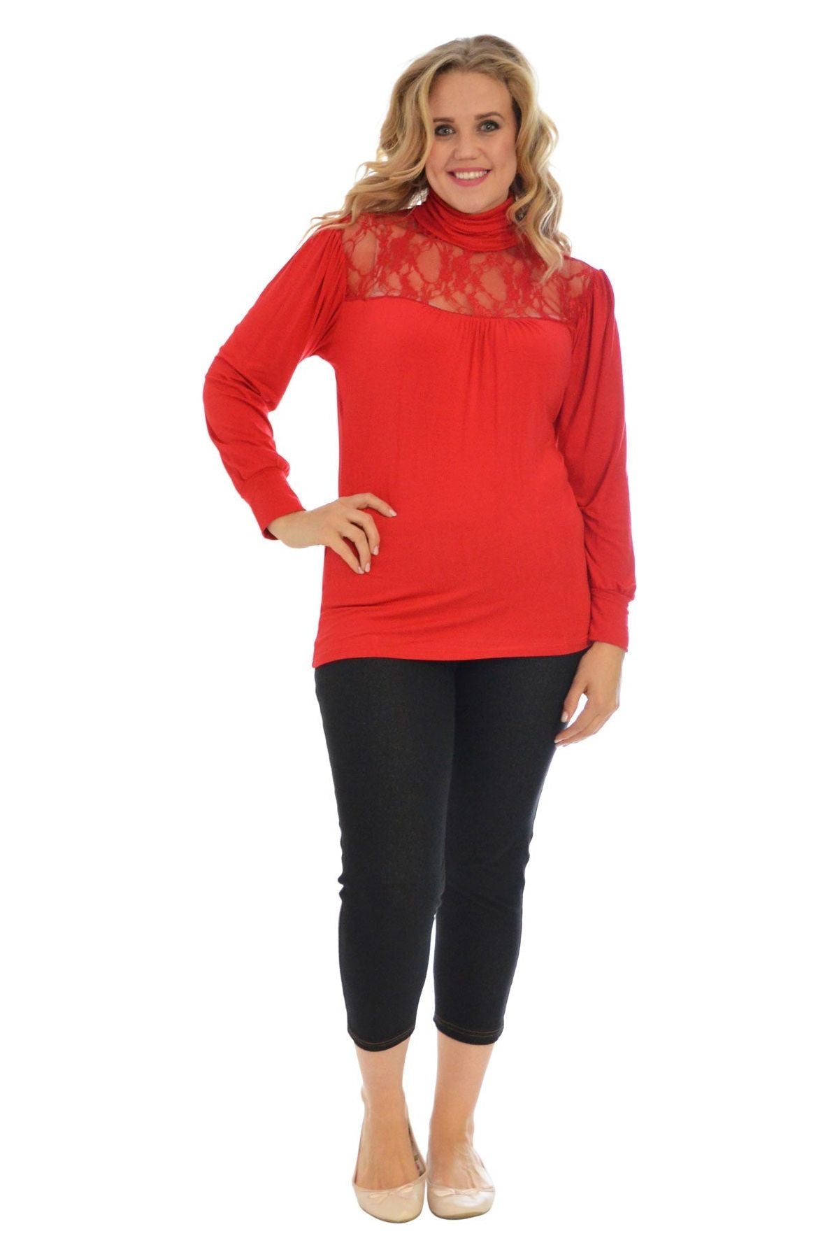 Lace Turtle Neck Long Sleeve Top Tops WearAll