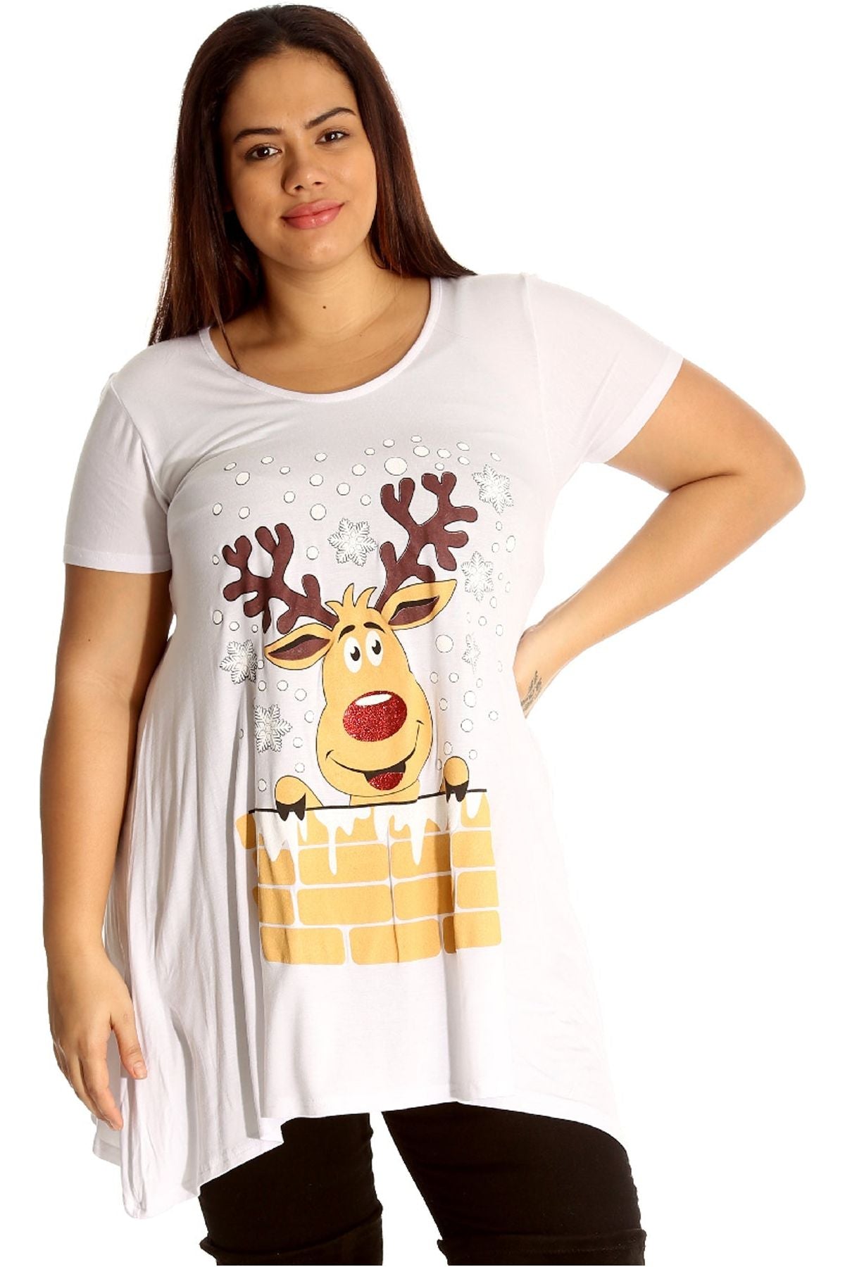 Rudolph on Wall Print Hanky Hem Short Sleeve Top