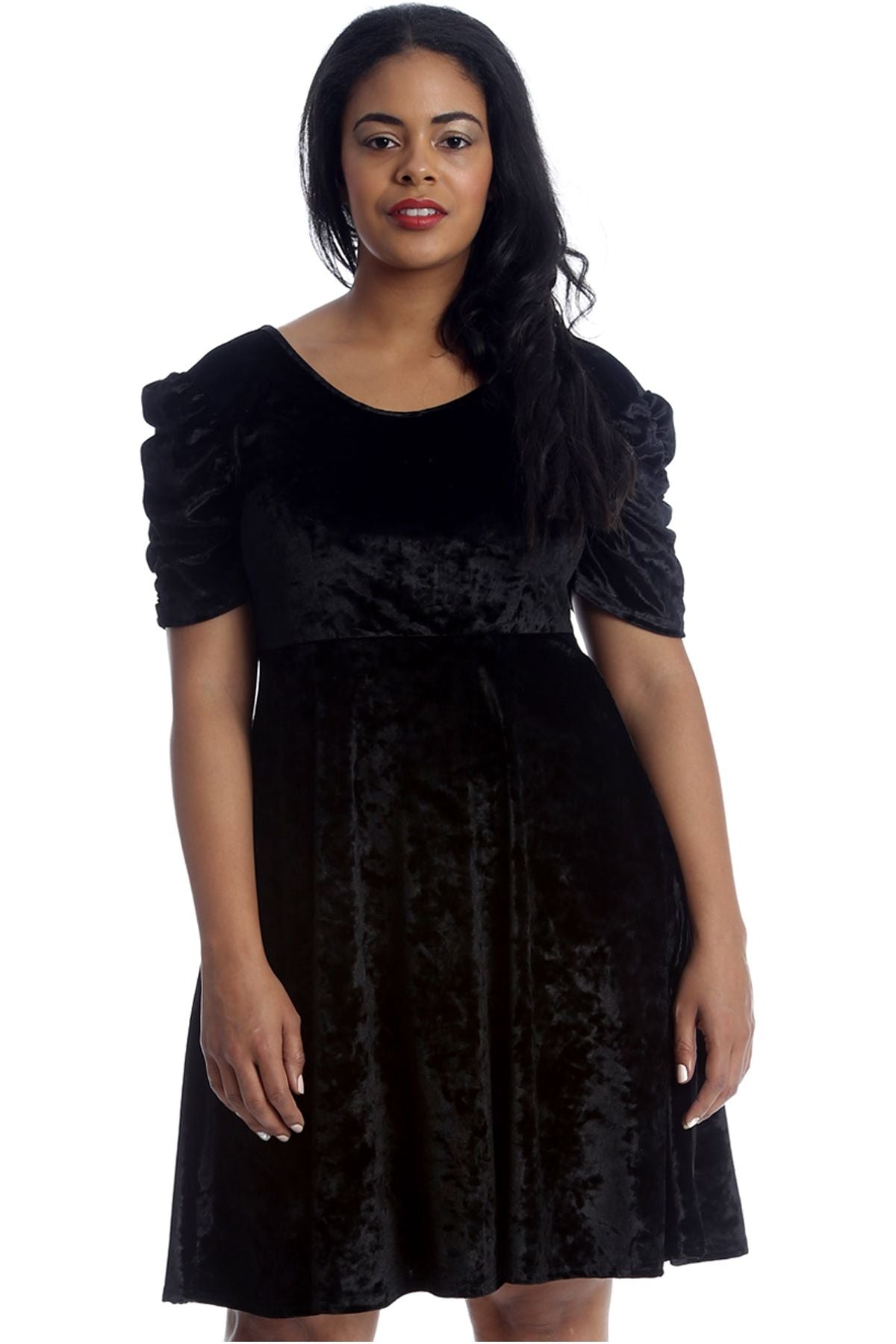 Plus Size Skater Style Velvet Cross Back Dress Dress WearAll