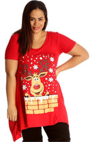 Rudolph on Wall Print Hanky Hem Short Sleeve Top