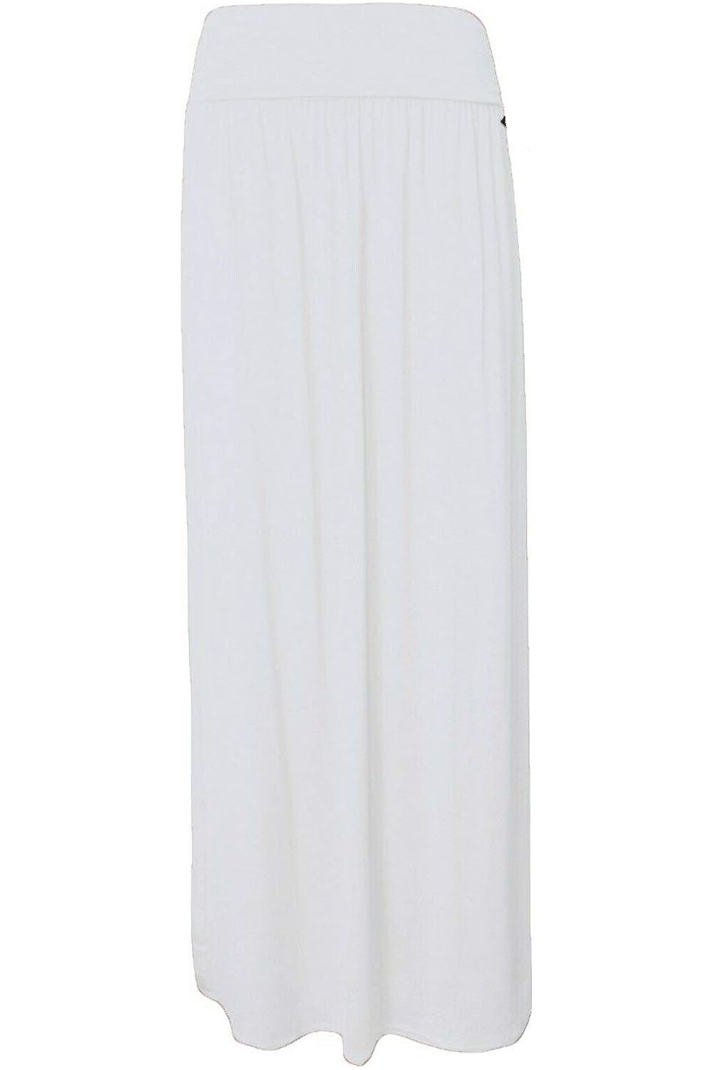 Pleated Fold Over High Waist Gypsy Long Maxi Skirt Skirt WearAll White 12-14