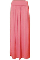 Pleated Fold Over High Waist Gypsy Long Maxi Skirt Skirt WearAll Pink 12-14