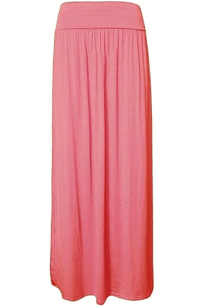 Pleated Fold Over High Waist Gypsy Long Maxi Skirt Skirt WearAll Pink 12-14