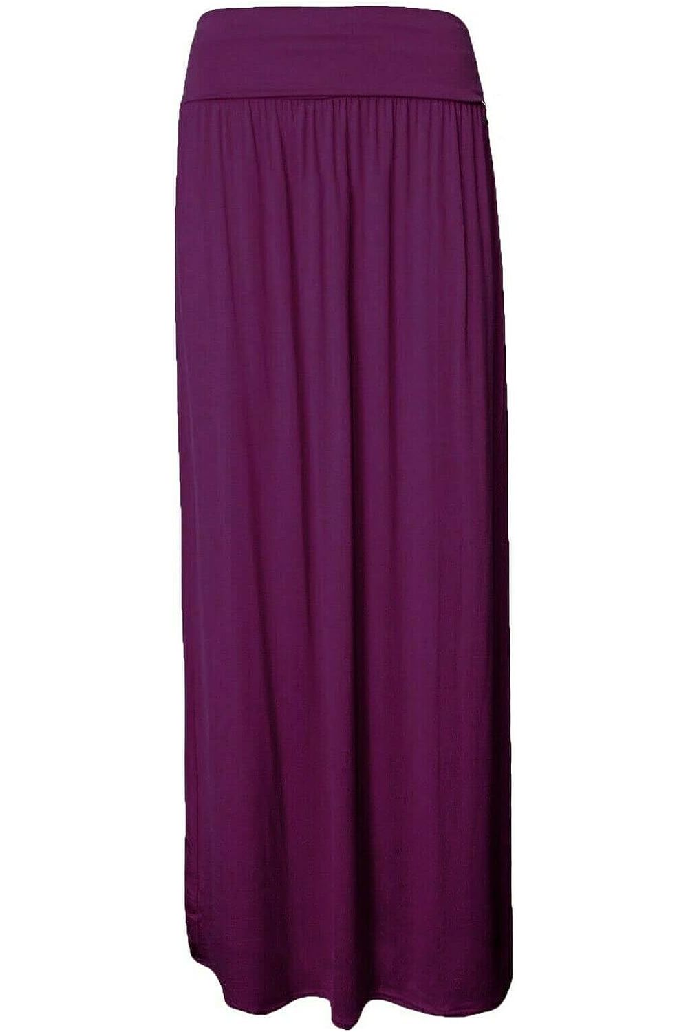 Pleated Fold Over High Waist Gypsy Long Maxi Skirt Skirt WearAll Purple 12-14