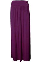 Pleated Fold Over High Waist Gypsy Long Maxi Skirt Skirt WearAll Purple 12-14