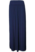 Pleated Fold Over High Waist Gypsy Long Maxi Skirt Skirt WearAll Navy 12-14