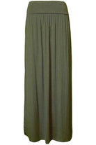 Pleated Fold Over High Waist Gypsy Long Maxi Skirt Skirt WearAll Khaki 12-14