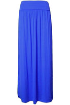 Pleated Fold Over High Waist Gypsy Long Maxi Skirt Skirt WearAll Royal Blue 12-14