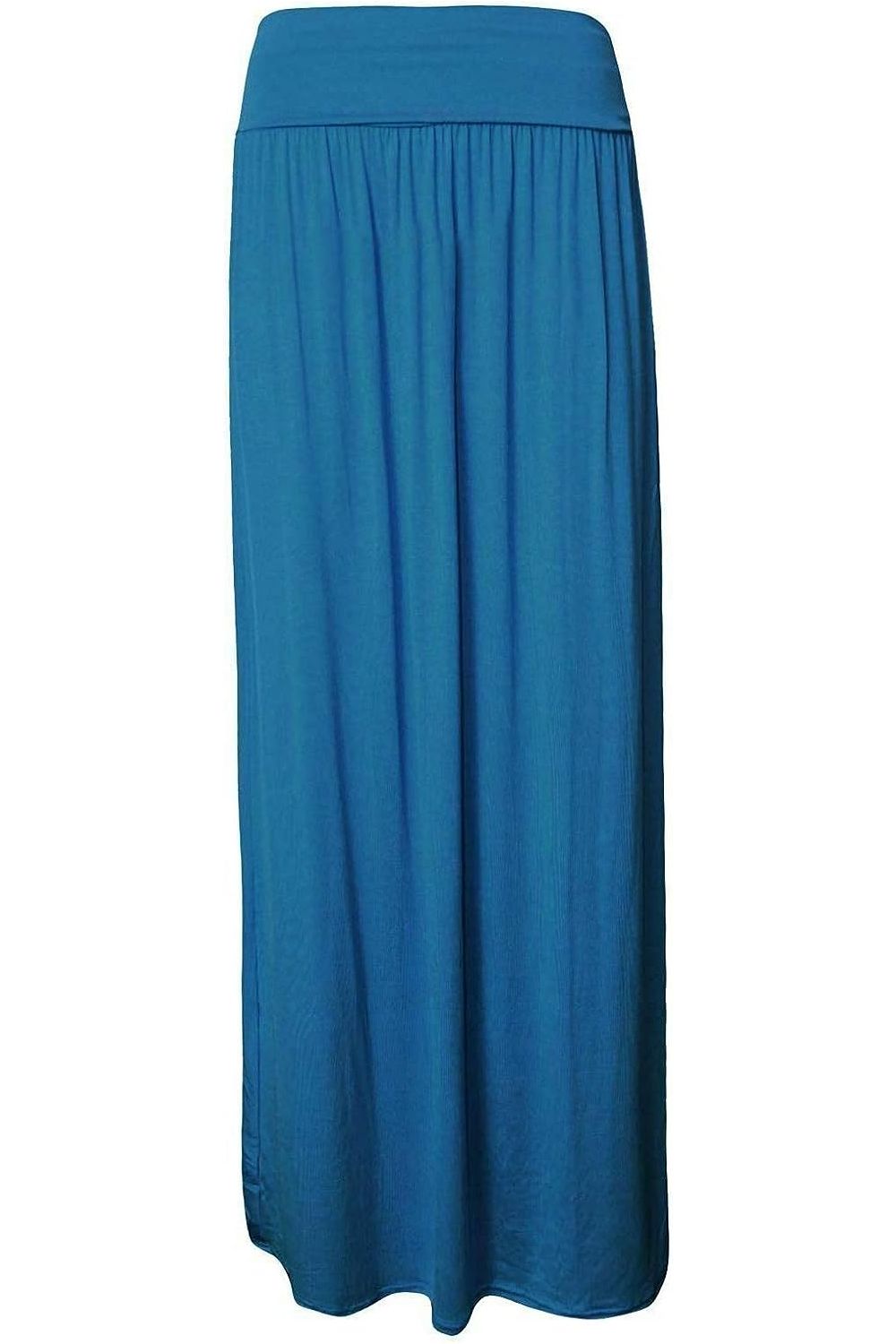 Pleated Fold Over High Waist Gypsy Long Maxi Skirt Skirt WearAll Teal 12-14