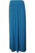 Pleated Fold Over High Waist Gypsy Long Maxi Skirt Skirt WearAll Teal 12-14