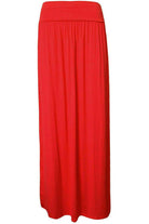 Pleated Fold Over High Waist Gypsy Long Maxi Skirt Skirt WearAll Red 12-14