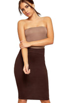 Bodycon Pencil High Waisted Midi Skirt Skirt WearAll Dark Brown 12-14