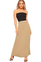 Pleated Fold Over High Waist Gypsy Long Maxi Skirt Skirt WearAll Mocha 12-14