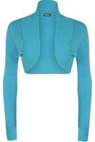 Long Sleeve Ribbed Bolero Shrug Tops WearAll Turquoise 8-10