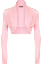 Long Sleeve Ribbed Bolero Shrug Tops WearAll Pink 8-10