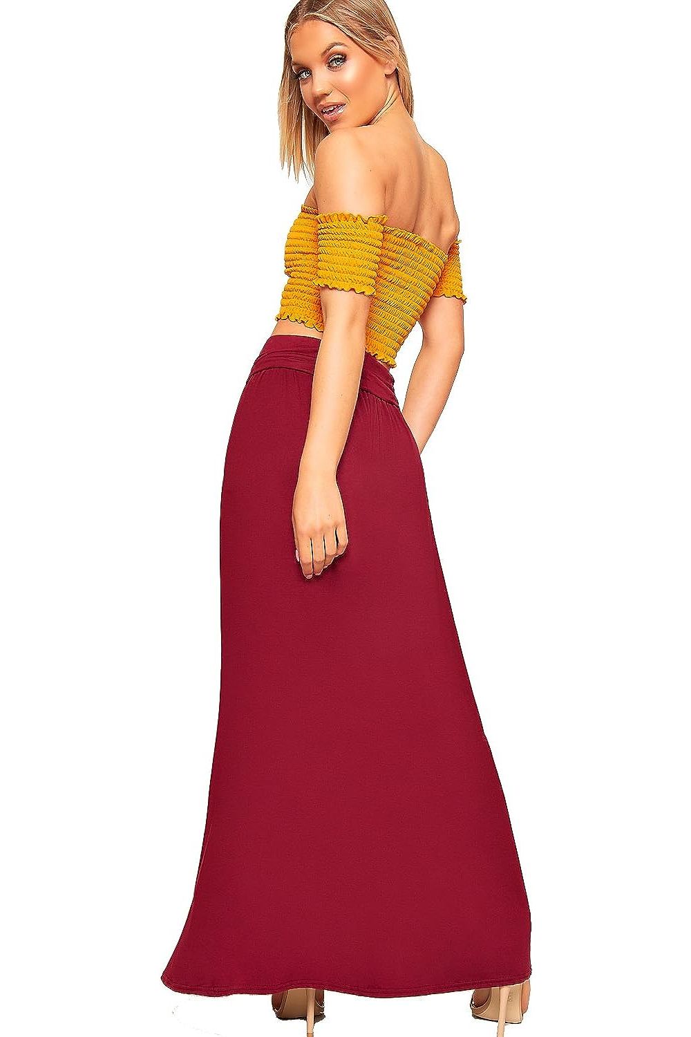 Plus Size Pleated Fold Over High Waist Gypsy Long Maxi Skirt