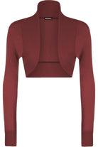 Long Sleeve Ribbed Bolero Shrug Tops WearAll Wine 8-10