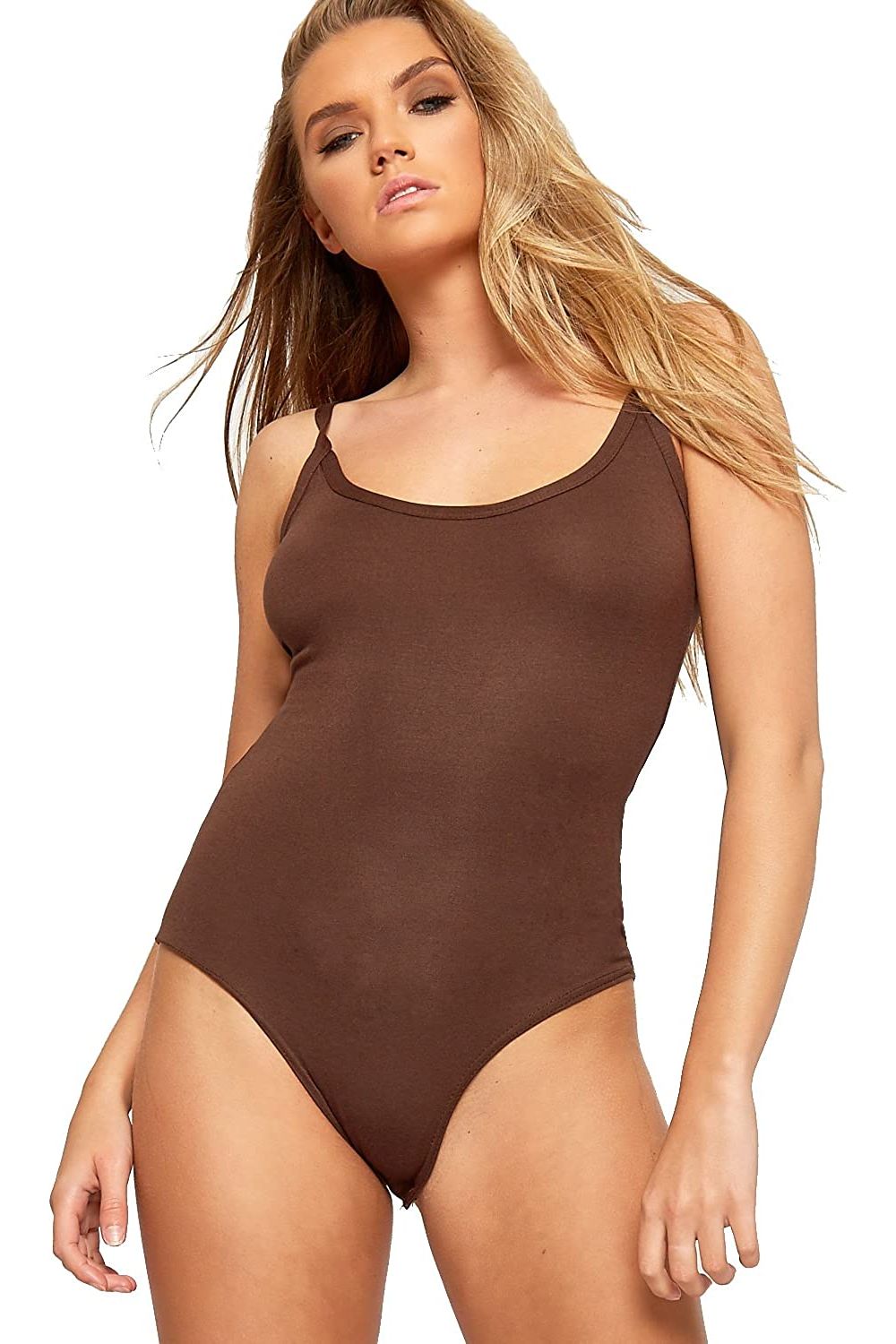 BASICS Solid Scoop Neck Bodysuit Bodysuit WearAll Dark Brown 8-10