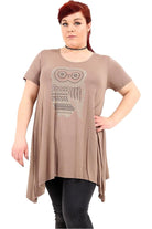 Owl Diamante Stud Hanky Hem Short Sleeve Top