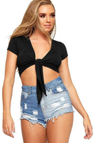 Short Sleeve Tie Up Crop Shrug Tops WearAll Black 8-10