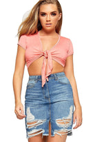 Short Sleeve Tie Up Crop Shrug Tops WearAll Coral 8-10