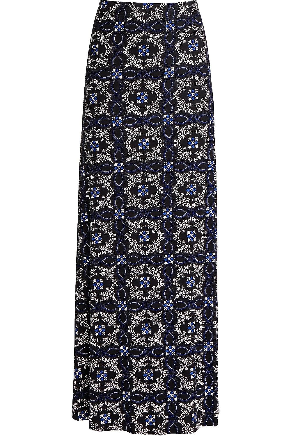 Plus Size Square Floral Blue Print Maxi Skirt