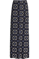 Plus Size Square Floral Blue Print Maxi Skirt
