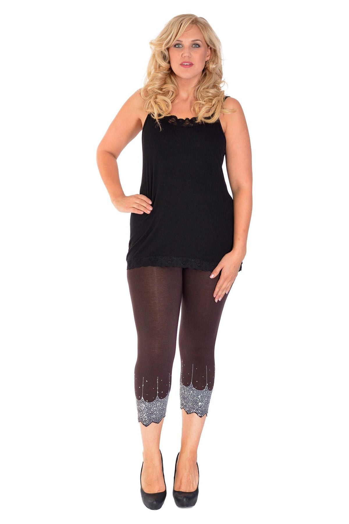 Scallop Edge Sequin Leggings Leggings WearAll