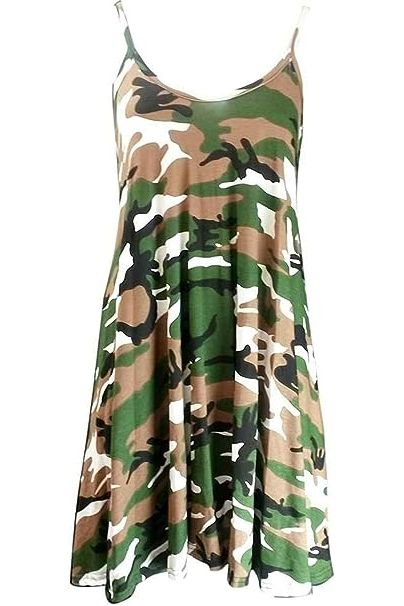 Plus Size Army Print Strappy Mini Dress Vest Top Dress WearAll