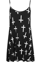 Plus Size Black White Cross Print Strappy Dress Vest Top Dress WearAll