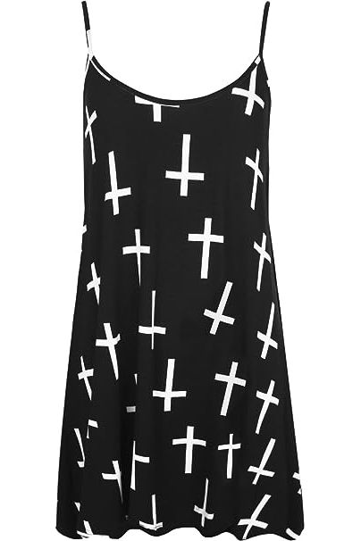 Plus Size Black White Cross Print Strappy Dress Vest Top Dress WearAll