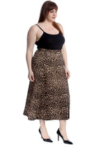 Plus Size Leopard Print Long Maxi Skirt Skirt WearAll Brown Leopard 14