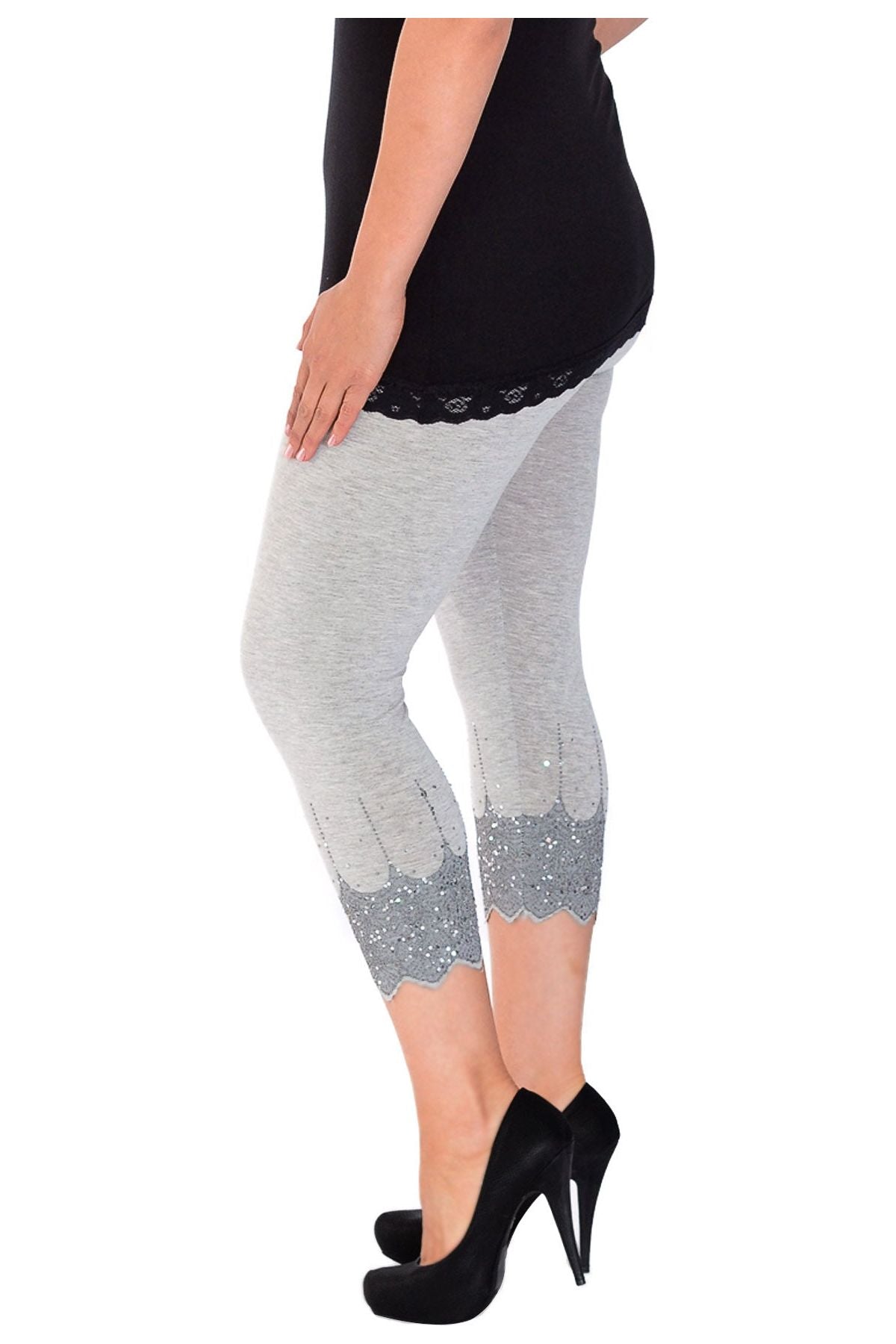 Scallop Edge Sequin Leggings Leggings WearAll