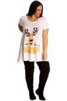 Rudolph on Wall Print Hanky Hem Short Sleeve Top