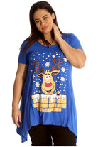 Rudolph on Wall Print Hanky Hem Short Sleeve Top