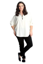 Plus Size Zip Curved Hem V-Neck Batwing Sleeve Top Tops WearAll