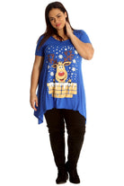 Rudolph on Wall Print Hanky Hem Short Sleeve Top