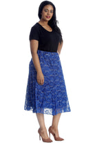 Floral Lace Lined Sequin Flared Midi Skirt