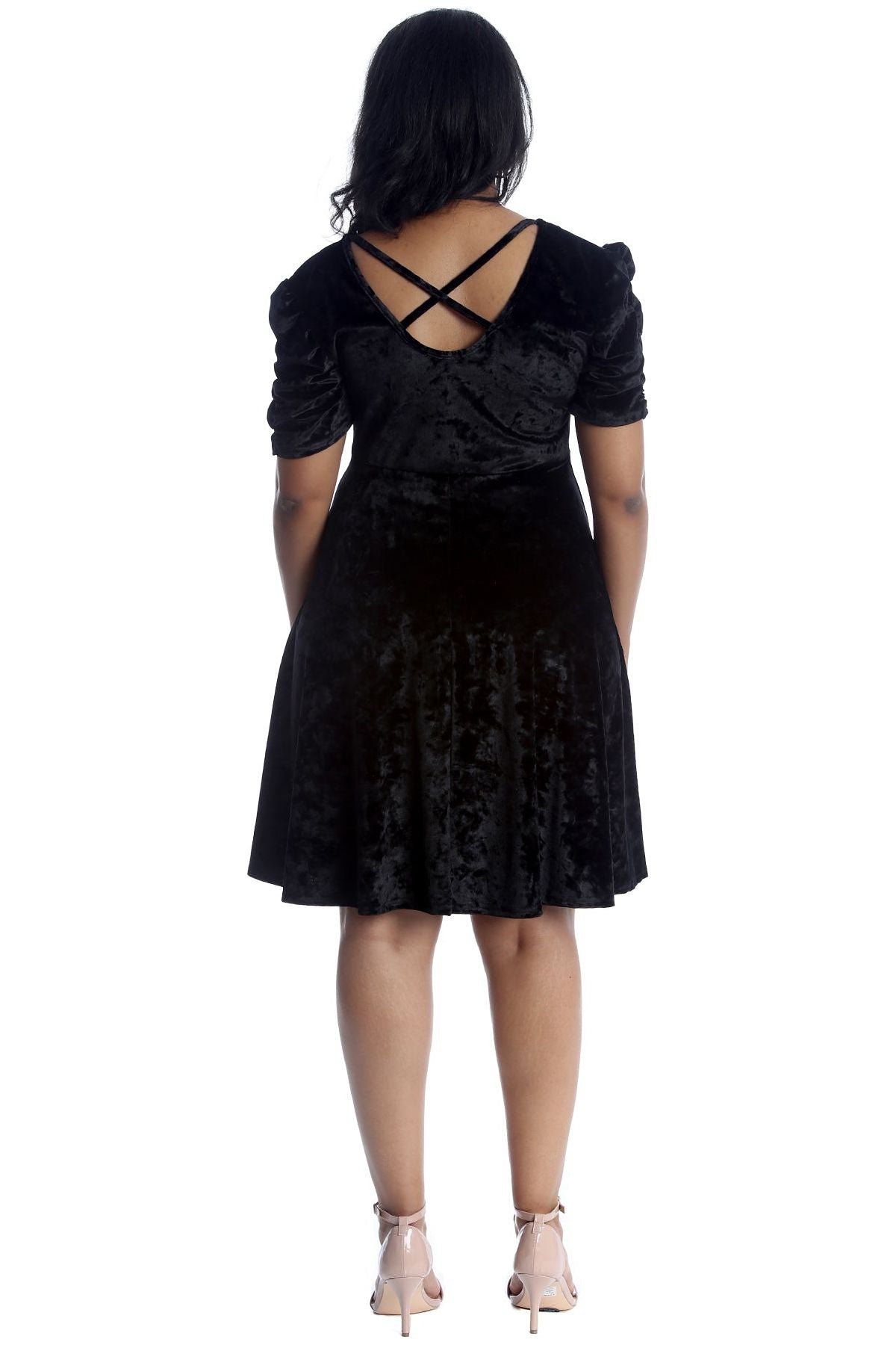 Plus Size Skater Style Velvet Cross Back Dress Dress WearAll