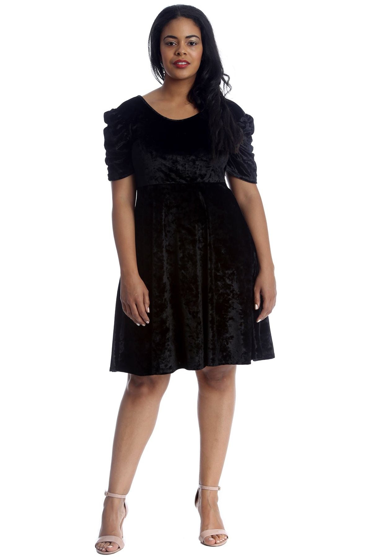 Plus Size Skater Style Velvet Cross Back Dress Dress WearAll