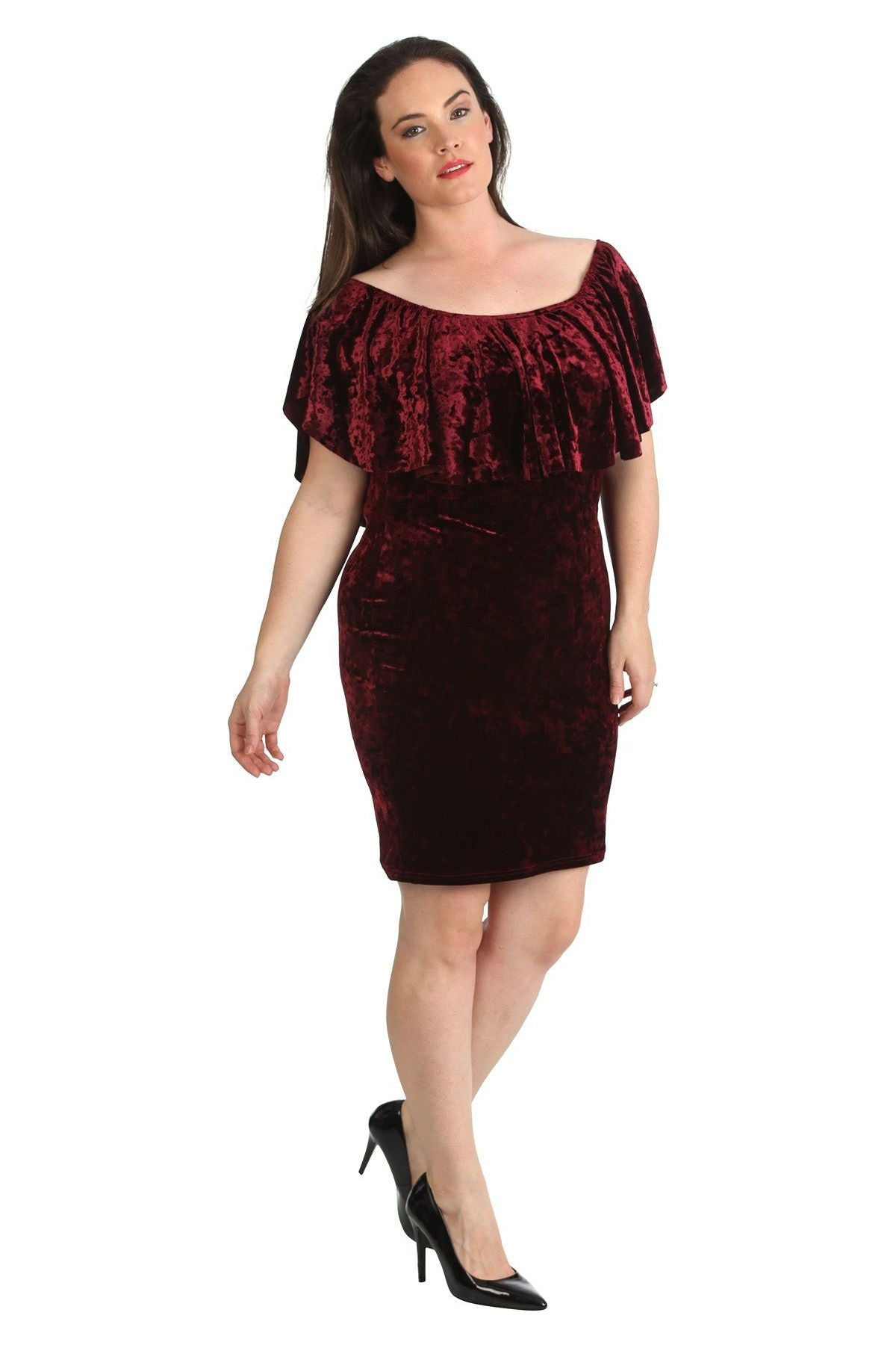 Plus Size Velvet Frill Top Midi Dress Dress WearAll