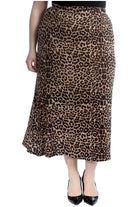 Plus Size Leopard Print Long Maxi Skirt Skirt WearAll Brown Leopard 26-28