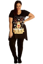 Rudolph on Wall Print Hanky Hem Short Sleeve Top