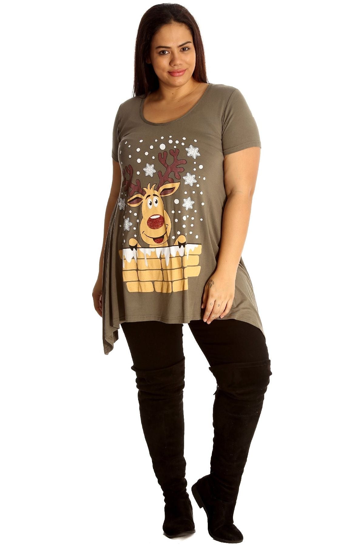 Rudolph on Wall Print Hanky Hem Short Sleeve Top