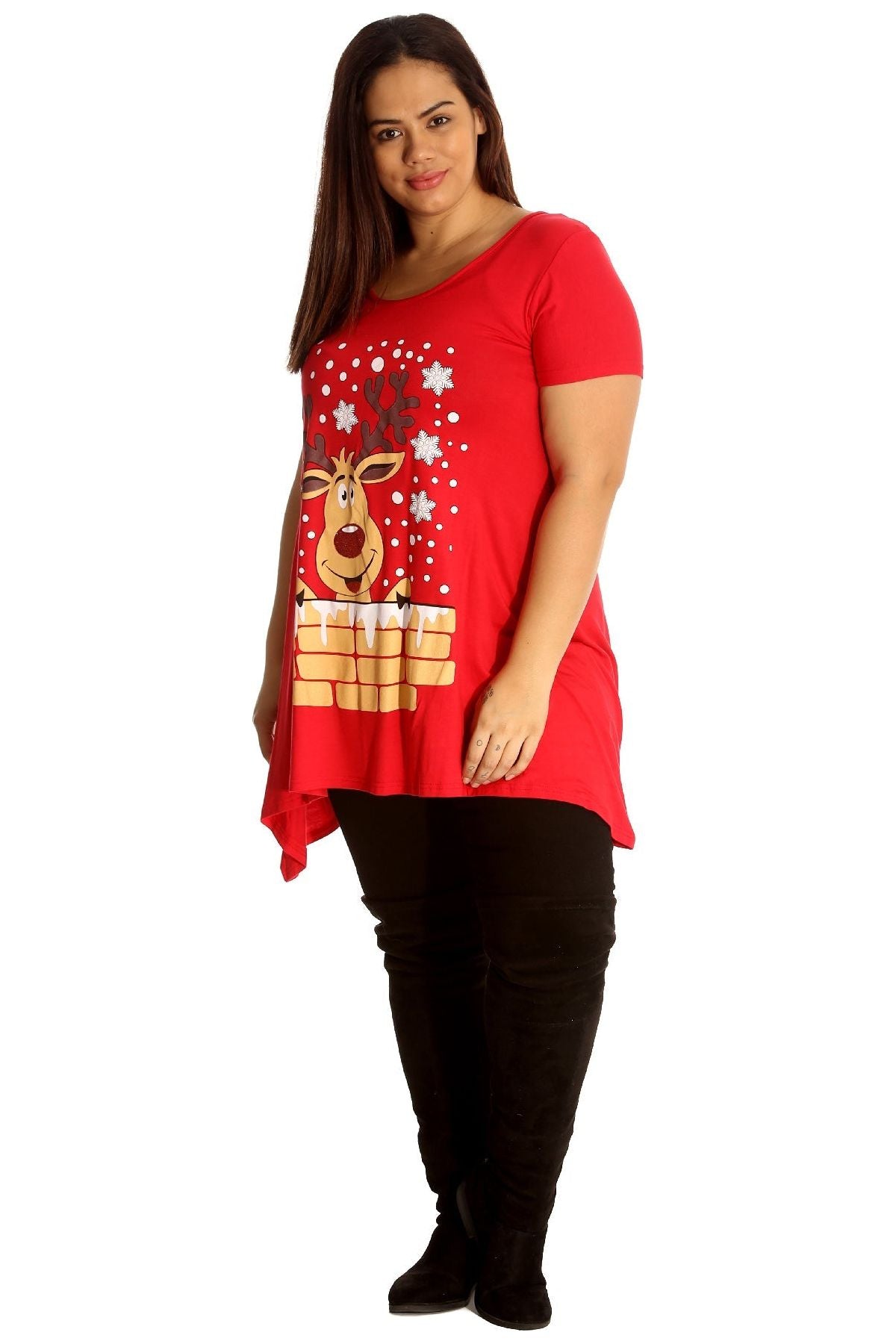 Rudolph on Wall Print Hanky Hem Short Sleeve Top