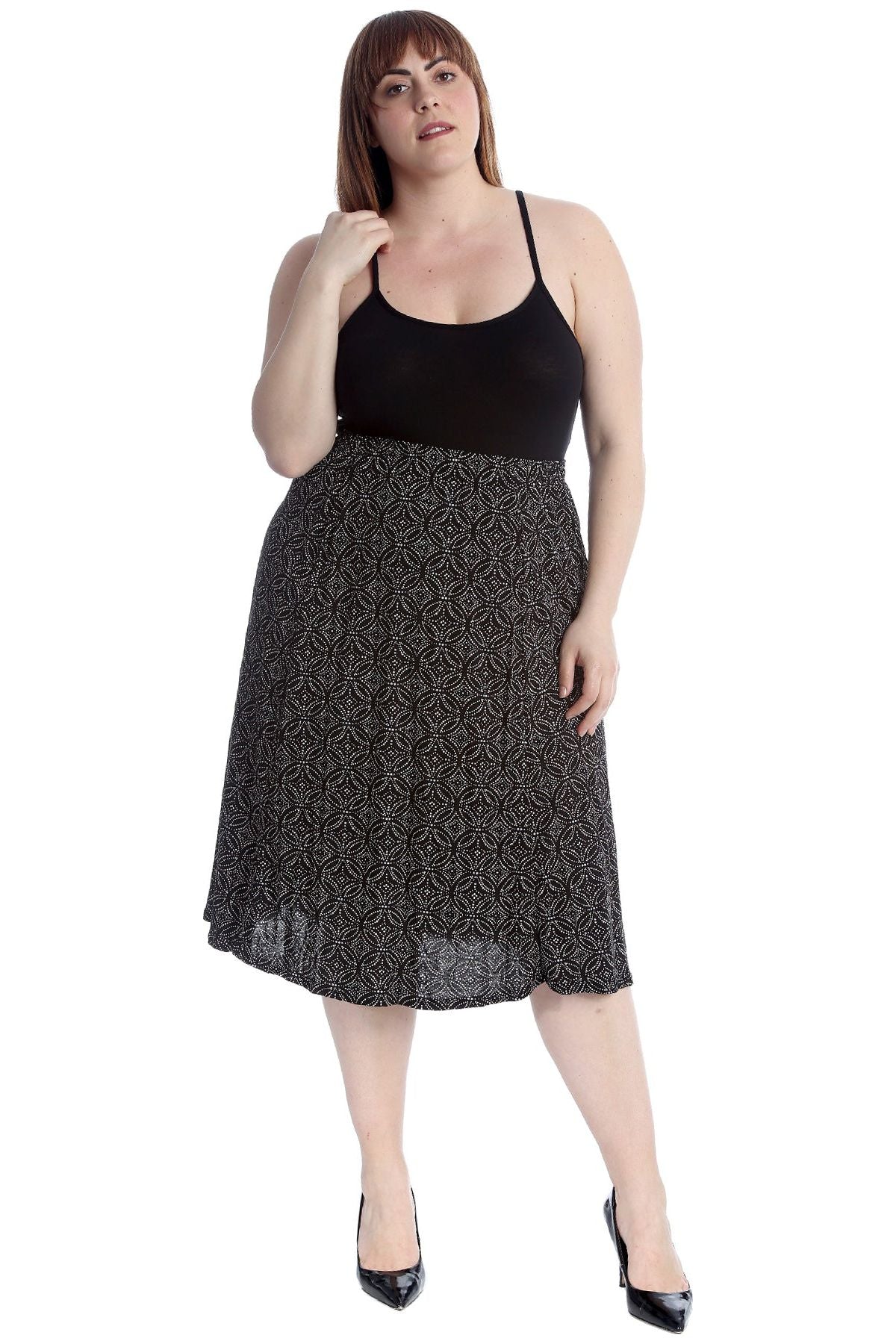 Plus Size Circle Print Midi Skirt